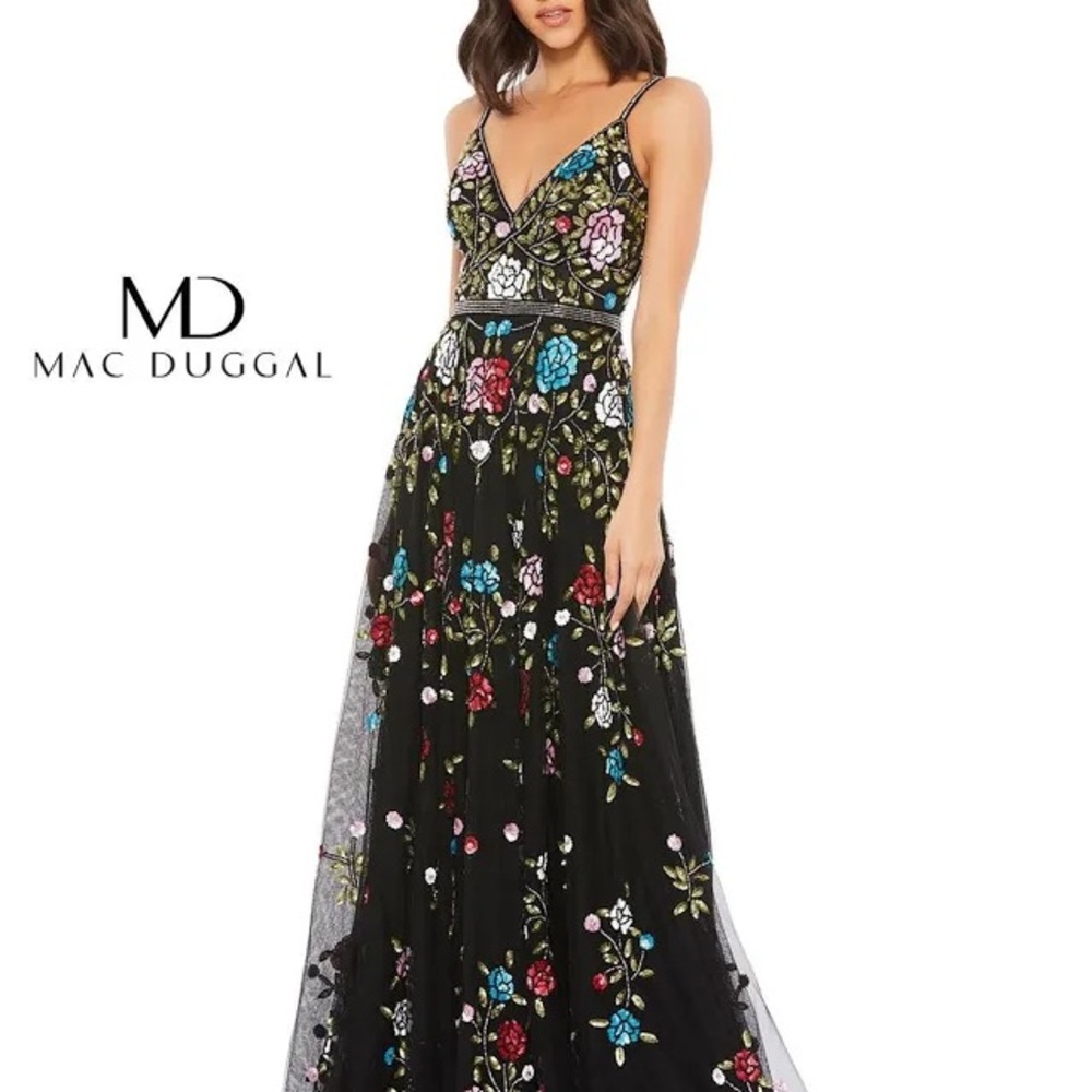 Mac Duggal Long Formal Floral Embellished Sequin Gown 5400